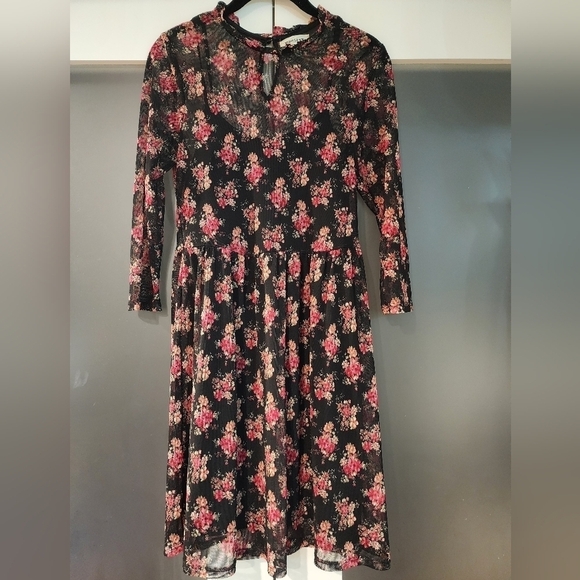 Monteau Semi sheer Floral Dress Longsleeve Dark Romantic - Picture 1 of 15